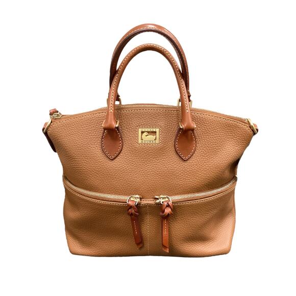 Dooney &Bourke Handbag Women’s 1Size GenuineLeather Logo 2 Handles Zipper Camel - Picture 1 of 10